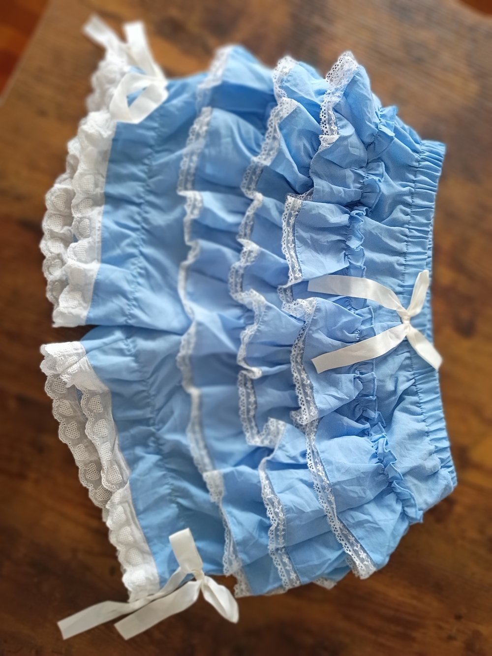 Women's Blue Ruffle And Lace Bloomers ,With Ribbon Detail
